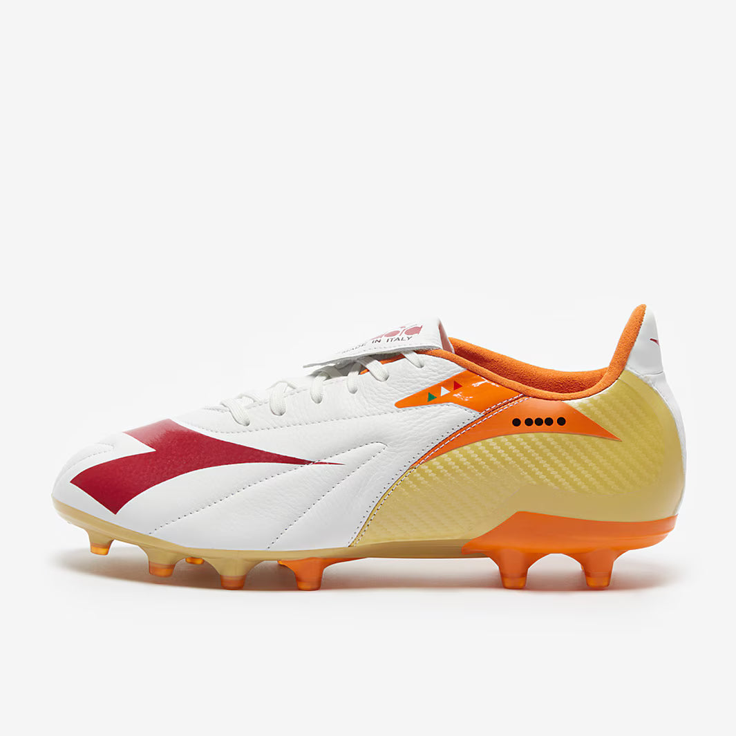 Diadora Maximus Elite Made in Italy SLX FG Firm Ground Soccer Cleats White Chili Pepper Russet Orange
