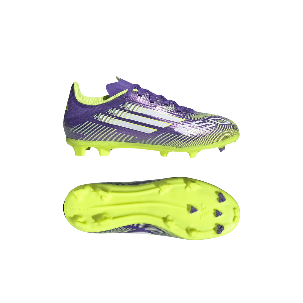 adidas F50 League Firm Multi Ground Soccer Cleats Kids Purple White Lemon