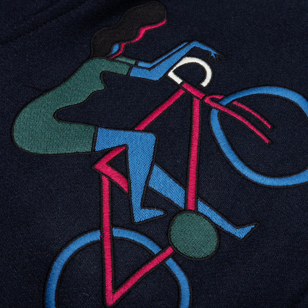 Run Sit Bike Varsity Jacket Navy Blue