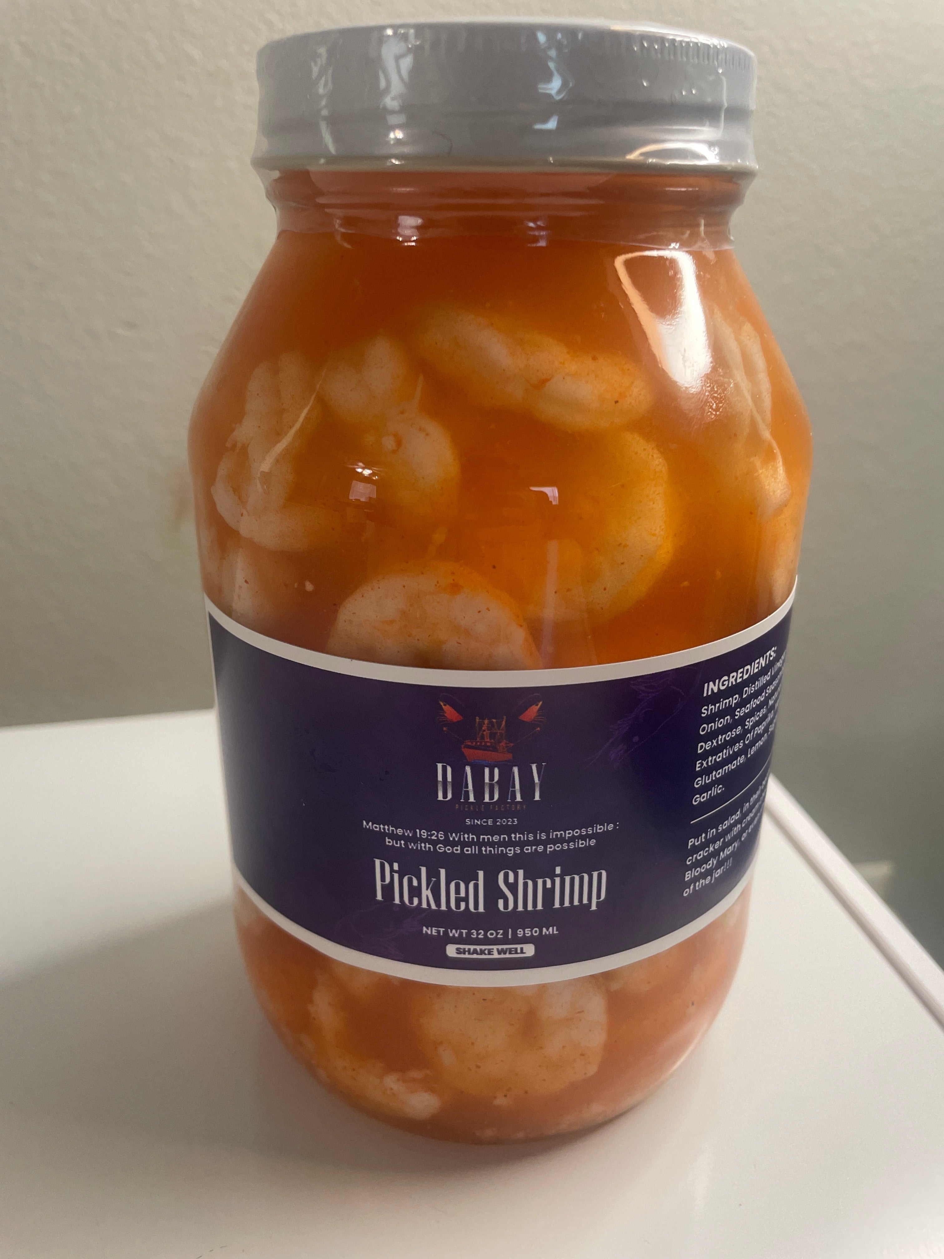 Pickled Shrimp | 32oz Jar Ready To Eat Handcrafted Spicy Tangy Seafood Appetizer