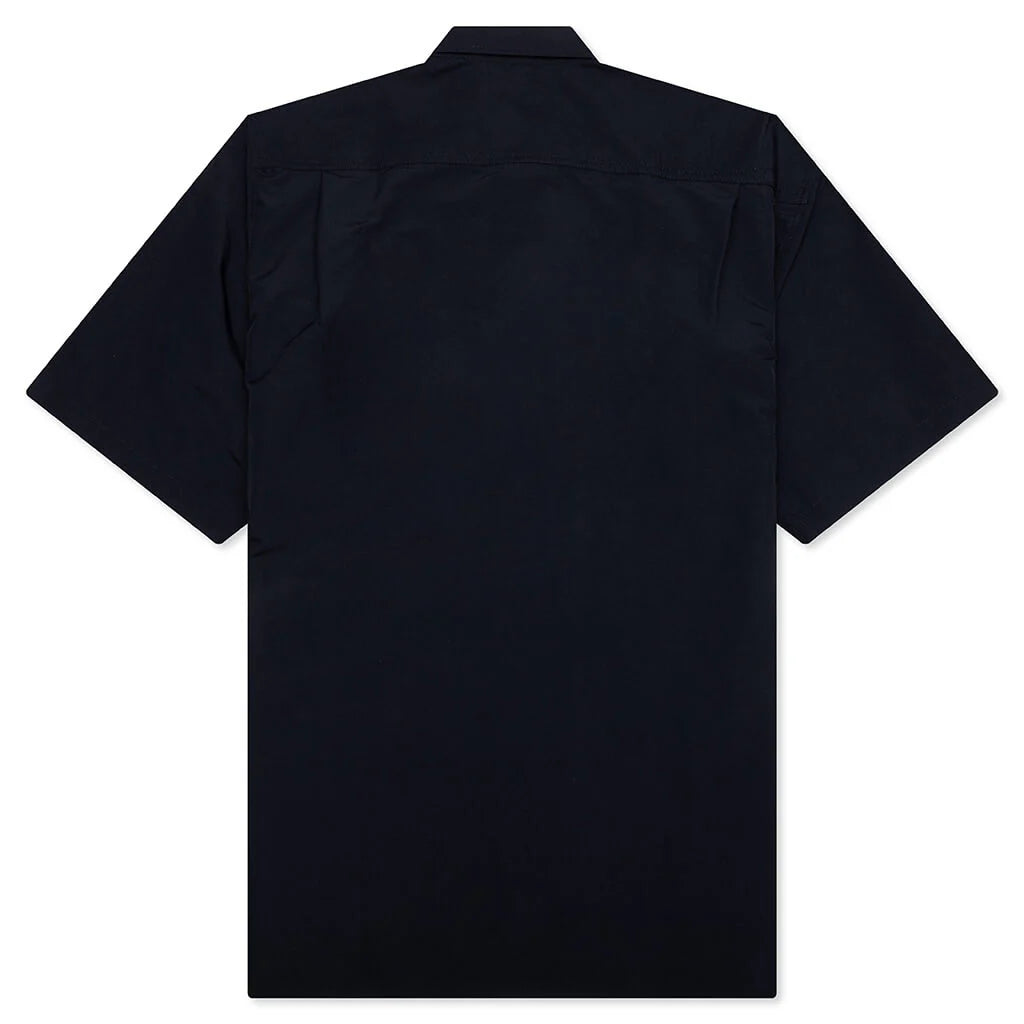 Curved Hem Nylon Short Sleeve Shirt Navy White