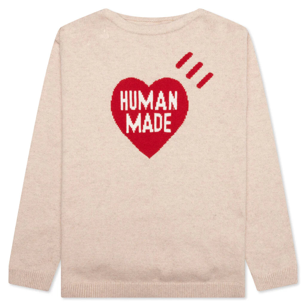 Heart Knit Sweater Beige