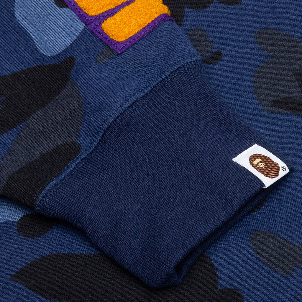 Color Camo Embroidery Shark Crewneck Navy