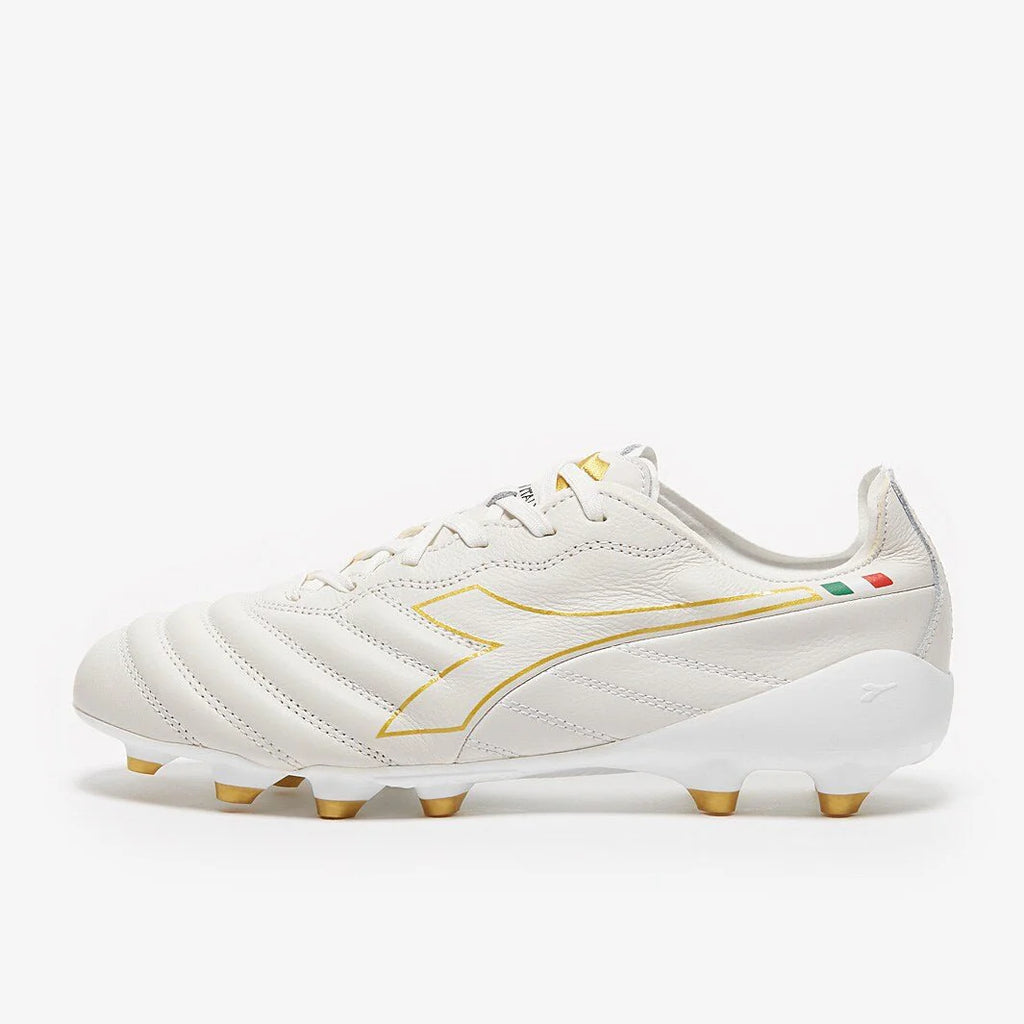 Diadora Brasil Elite Tech Made in Italy LPX FG Firm Ground Soccer Cleats White Gold