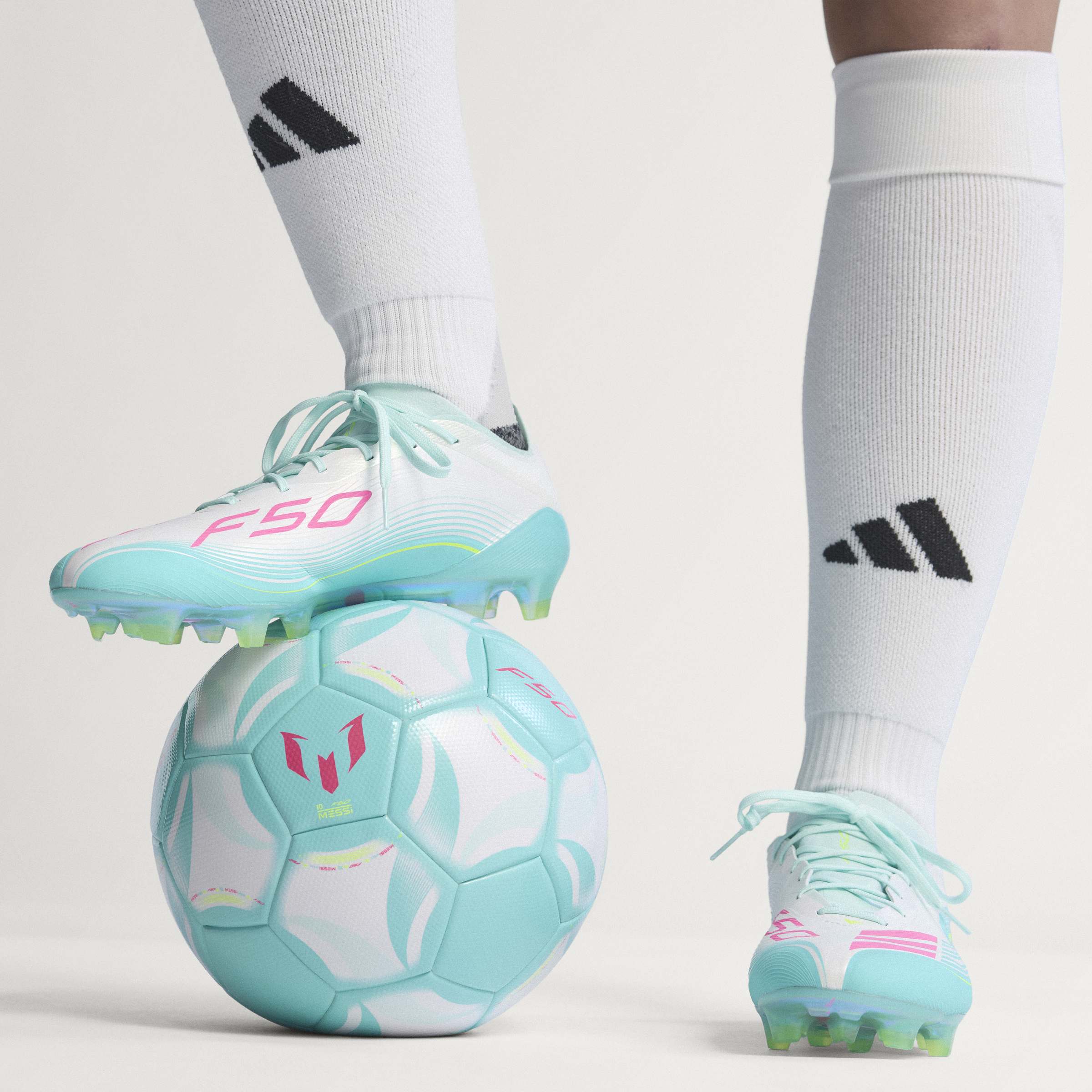 adidas F50 Messi Elite FG Firm Ground Mens Soccer Cleats White Pink Aqua