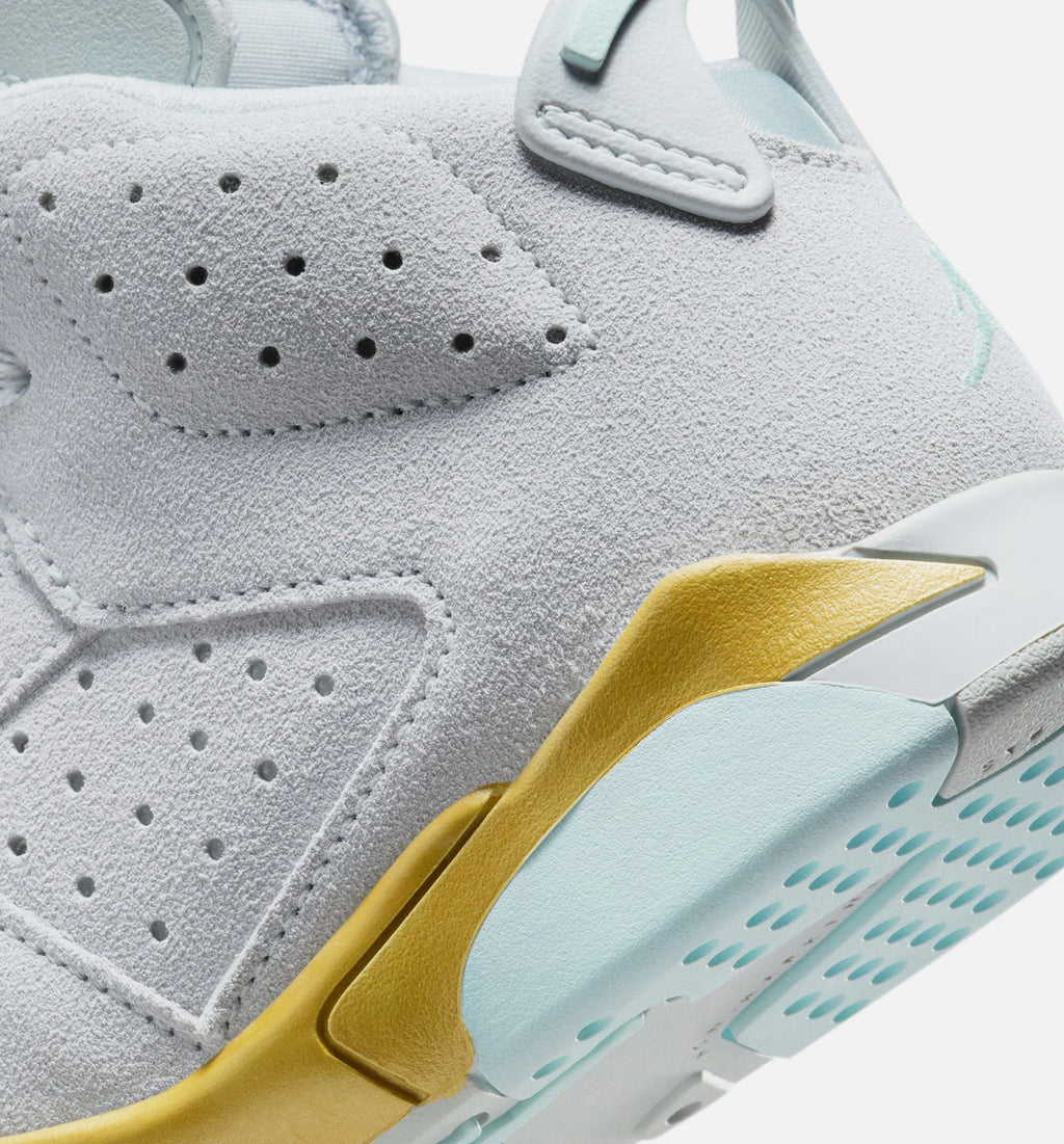 Air Jordan 6 Retro Pearl Preschool Lifestyle Shoe Pure Platinum Glacier Blue Metallic Gold