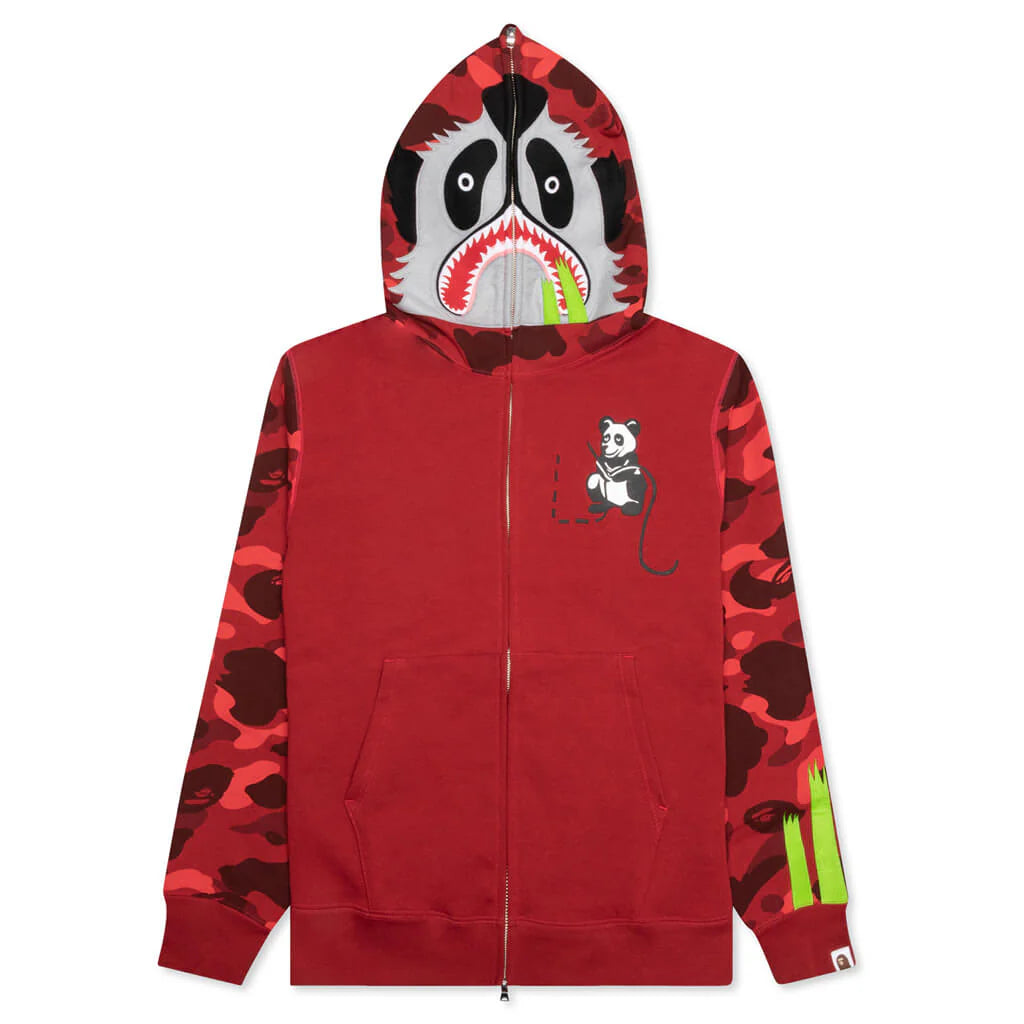 Color Camo Panda Full Zip Hoodie Red