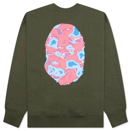 Liquid Camo Ape Head Relaxed Fit Crewneck Sweat Olive Drab