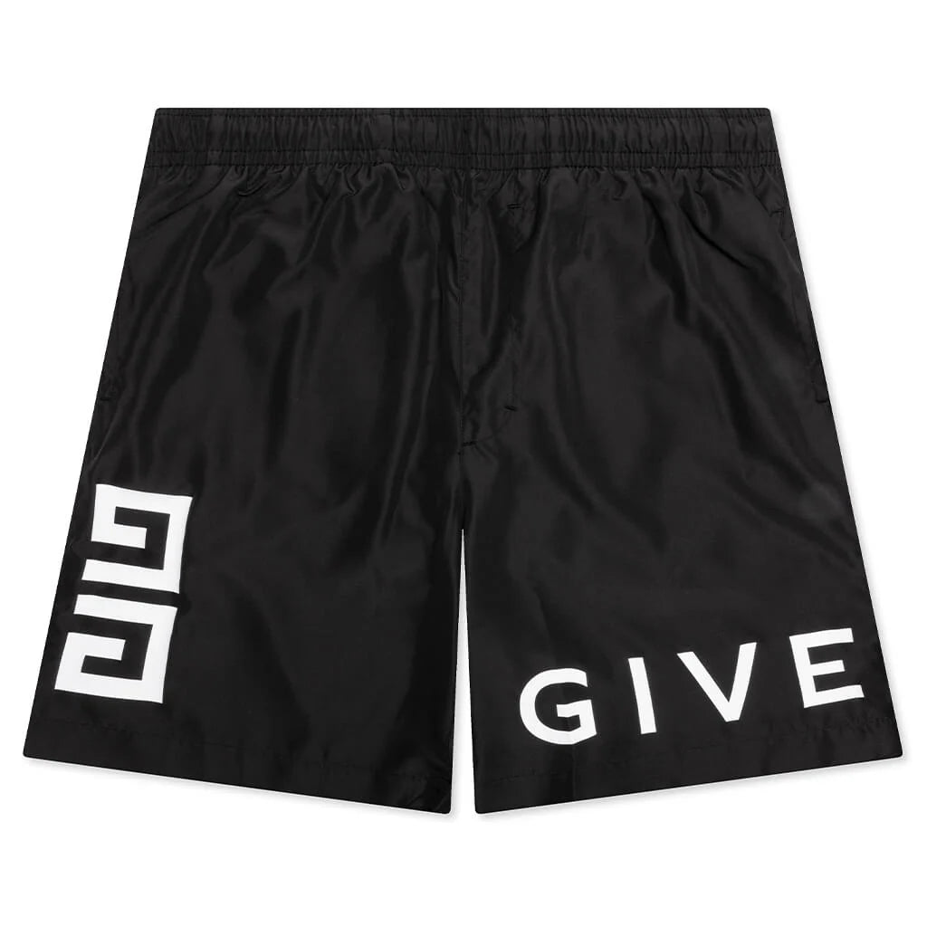 4G Long Swim Shorts Black White