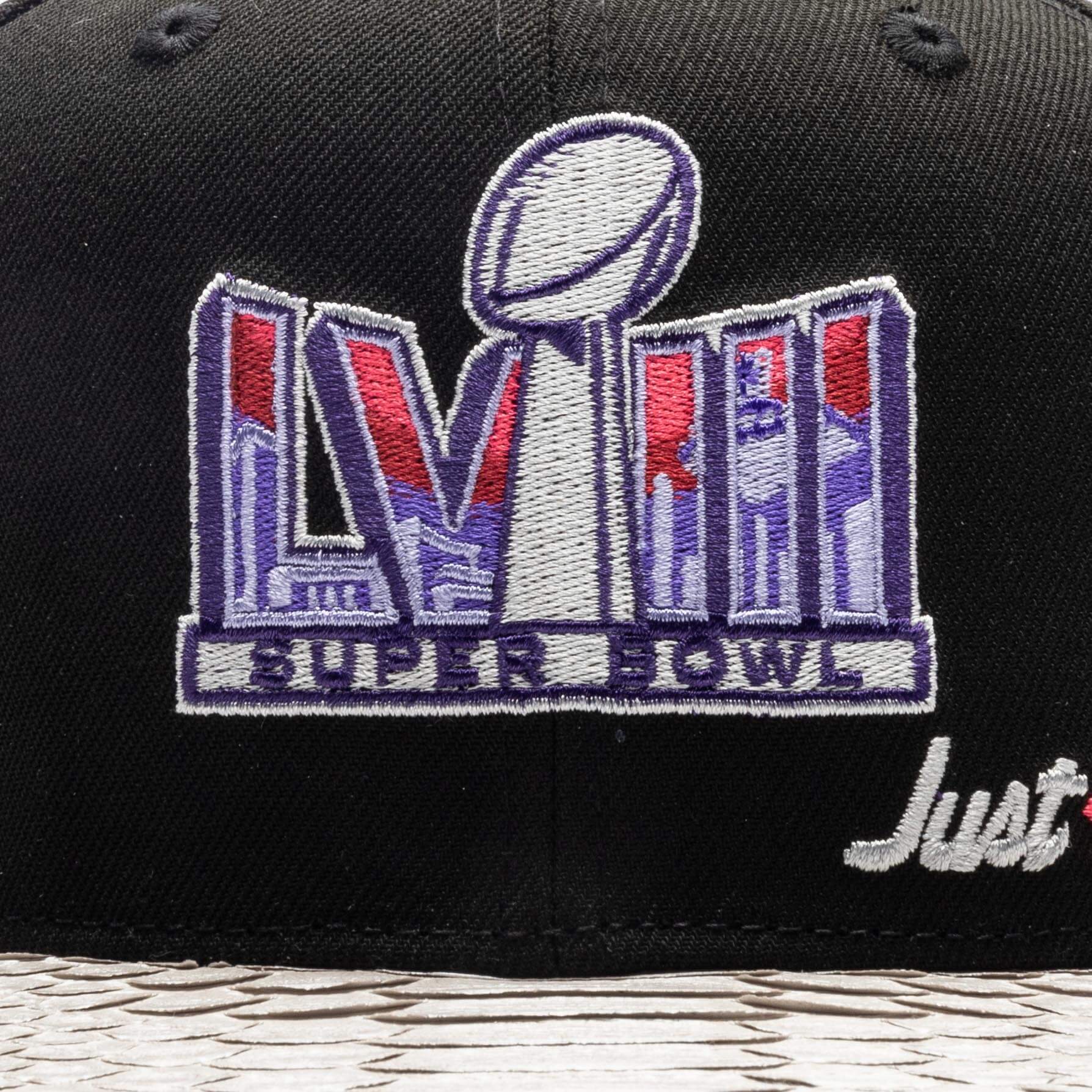 Just Don x Usher Super Bowl LVIII 9FIFTY Snapback Hat Black Silver Python