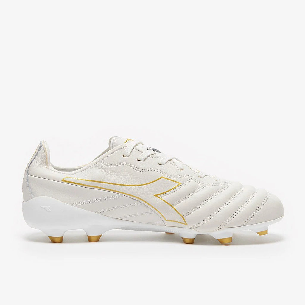Diadora Brasil Elite Tech Made in Italy LPX FG Firm Ground Soccer Cleats White Gold
