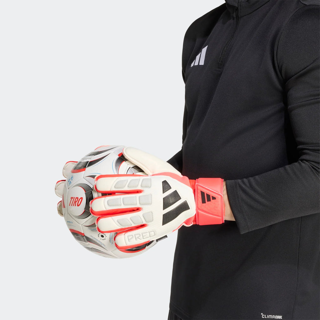 adidas Predator Match Fingersave Goalkeeper Soccer Gloves White Red Black