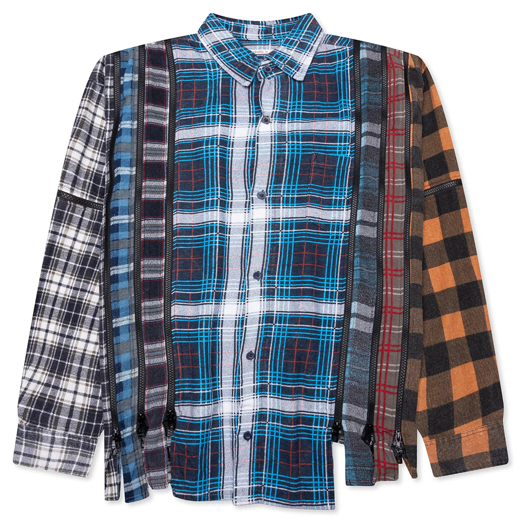7 Cuts Zipped Wide Flannel Shirt Assorted