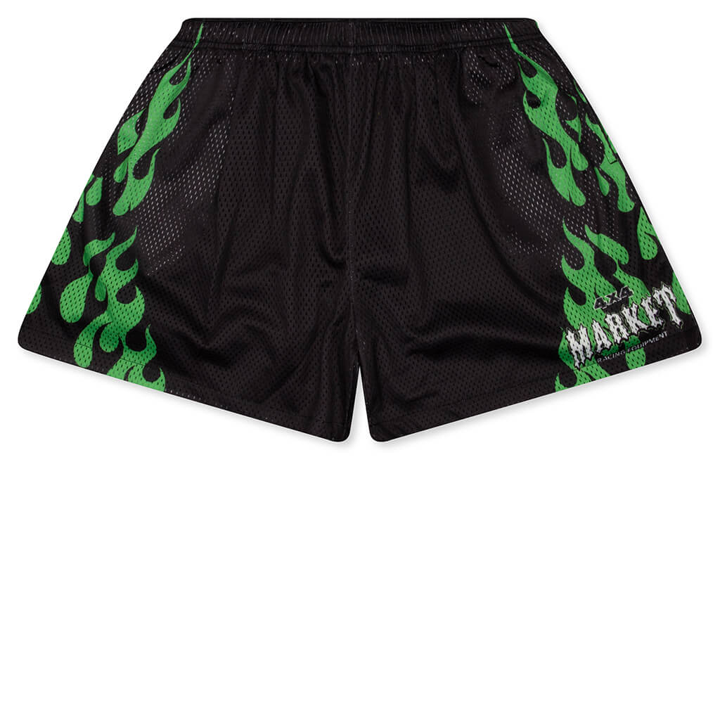 Toxic Flames Mesh Shorts Black Green