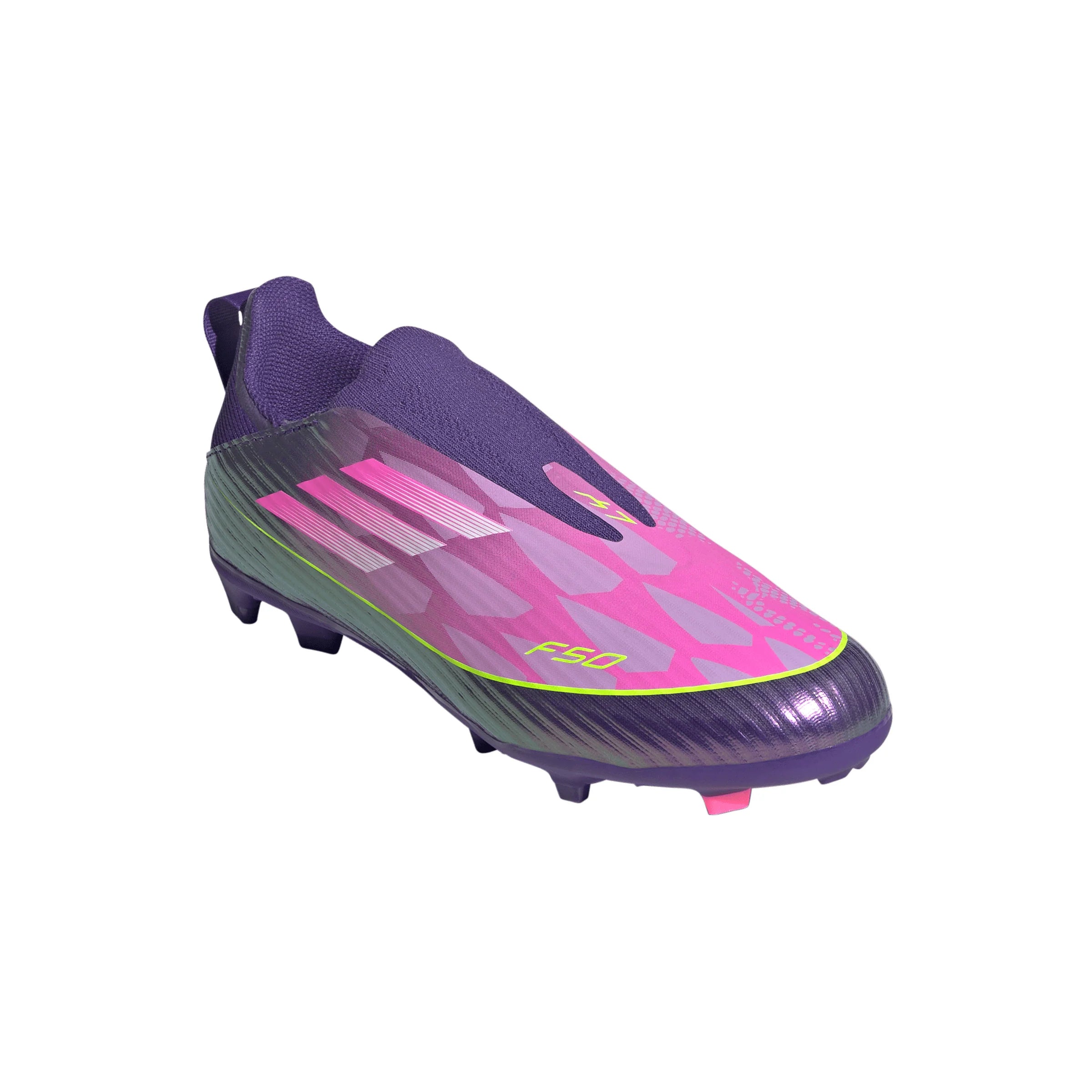 adidas F50 LEAGUE Laceless FG MG Youth Soccer Cleats Purple White Lemon