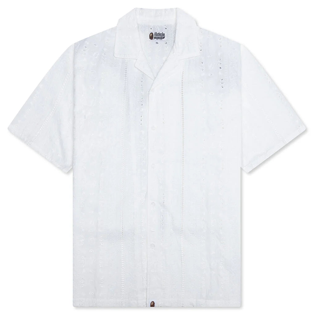 Embroidery Open Collar S S Shirt Ivory