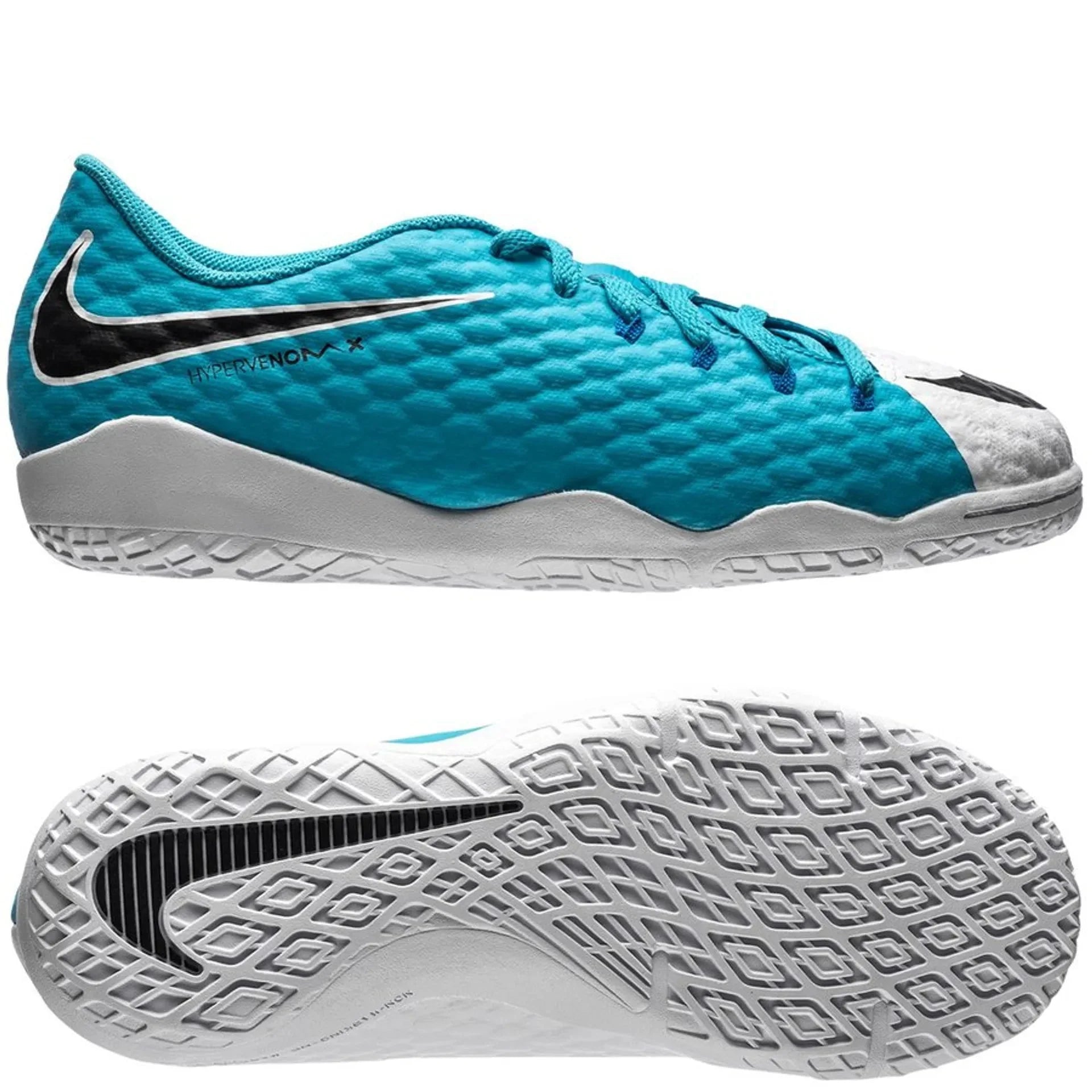 Nike Jr HypervenomX Phelon III IC Indoor Soccer Shoes White Black Photo Blue