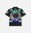 Big Lebowski Time To Bowl Button Up Mens Short Sleeve Shirt Black Red