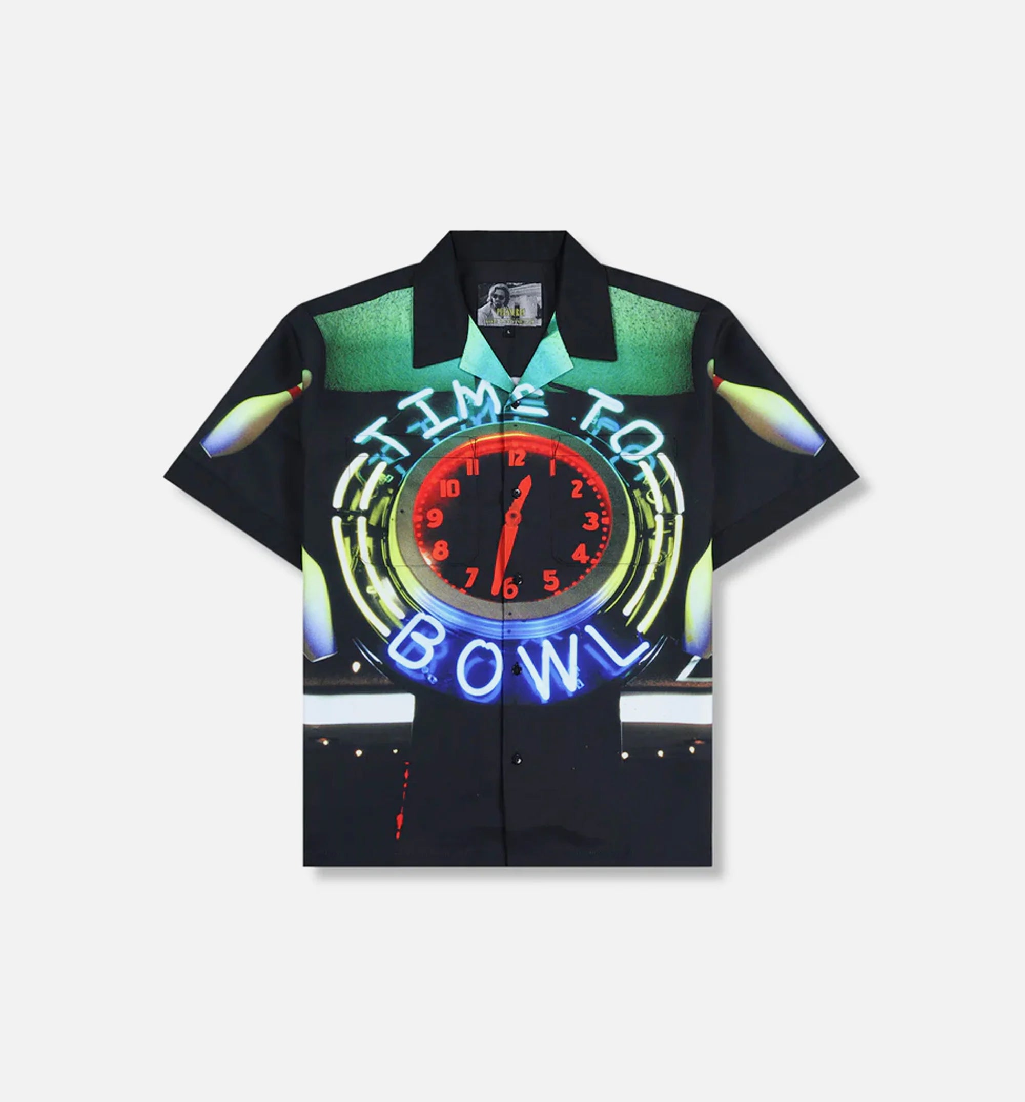 Big Lebowski Time To Bowl Button Up Mens Short Sleeve Shirt Black Red
