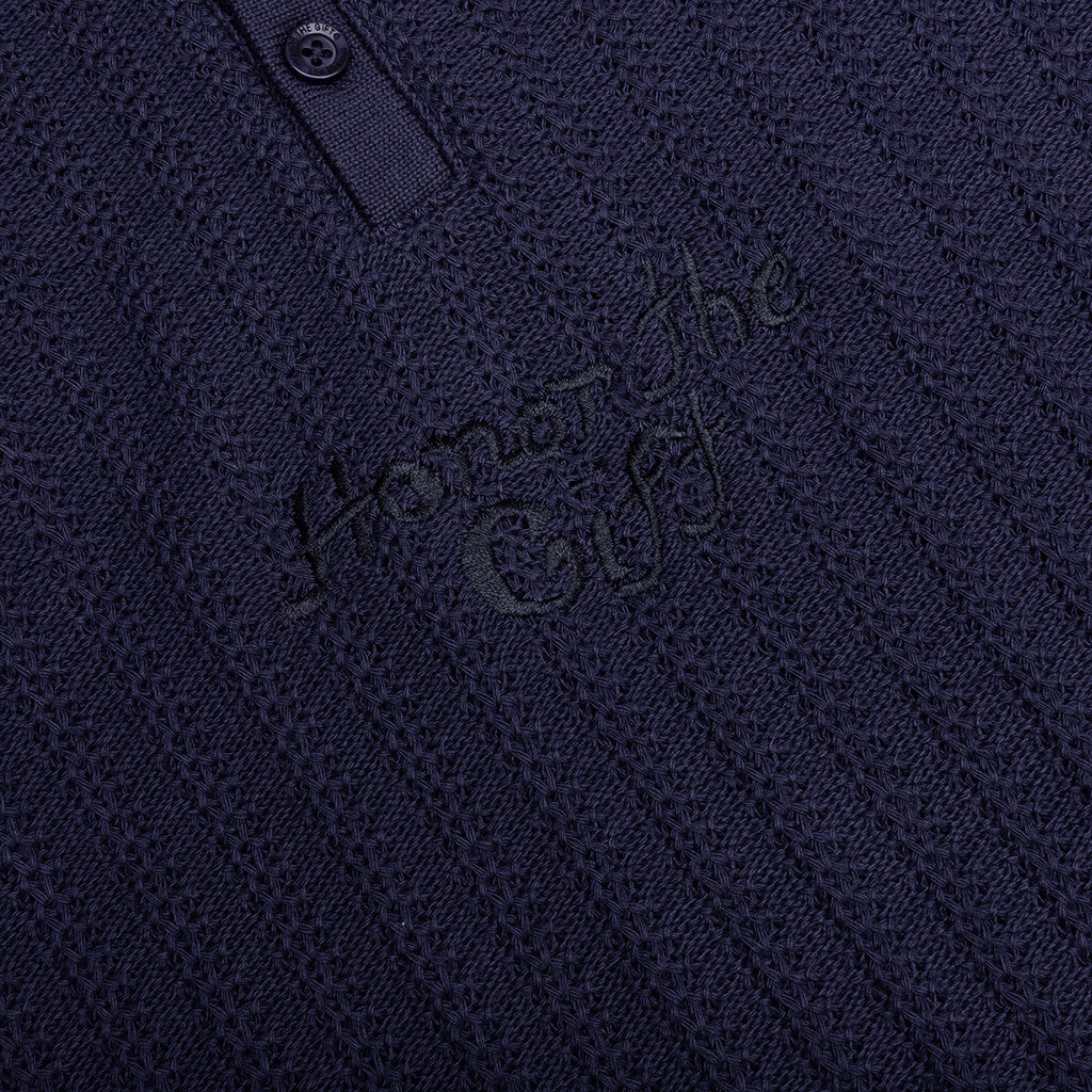 Long Sleeve Knit Polo Navy