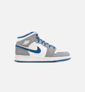 Air Jordan 1 Mid True Blue Grade School Lifestyle Shoe Grey Blue
