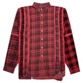 Flannel Shirt 7 Cuts Zipped Wide Shirt Over Dye Red