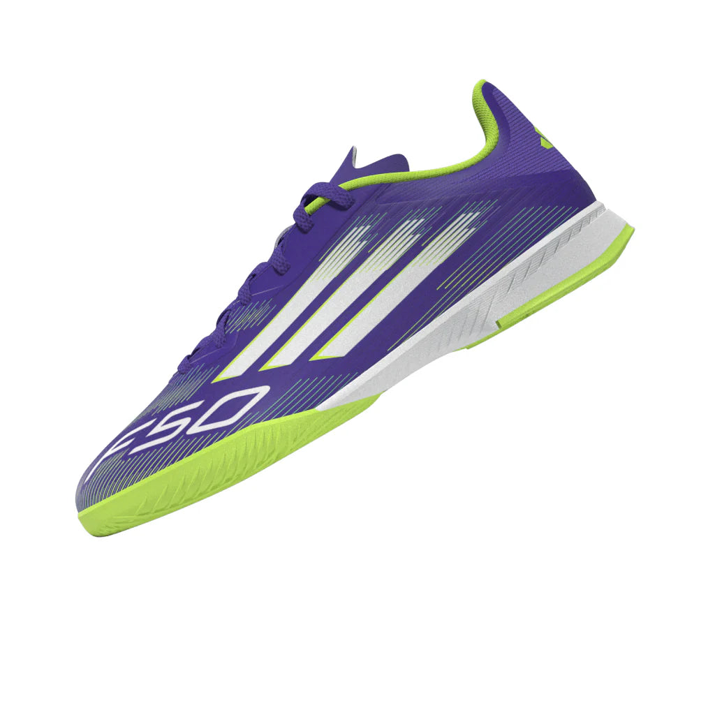 adidas F50 League Indoor Soccer Shoes Kids Purple White Lemon