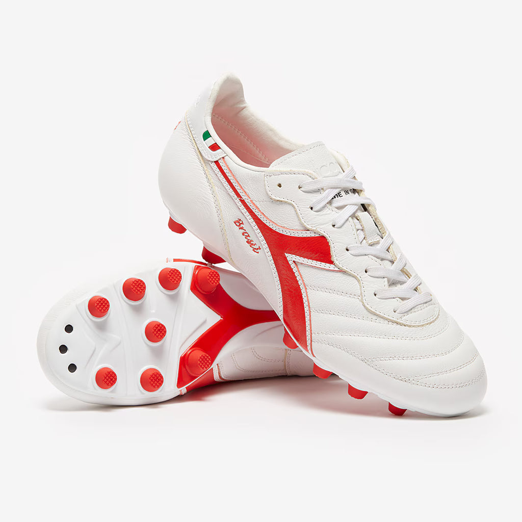 Diadora Brasil Made in Italy OG LT MDU FG Firm Ground Soccer Cleats White Milano Red