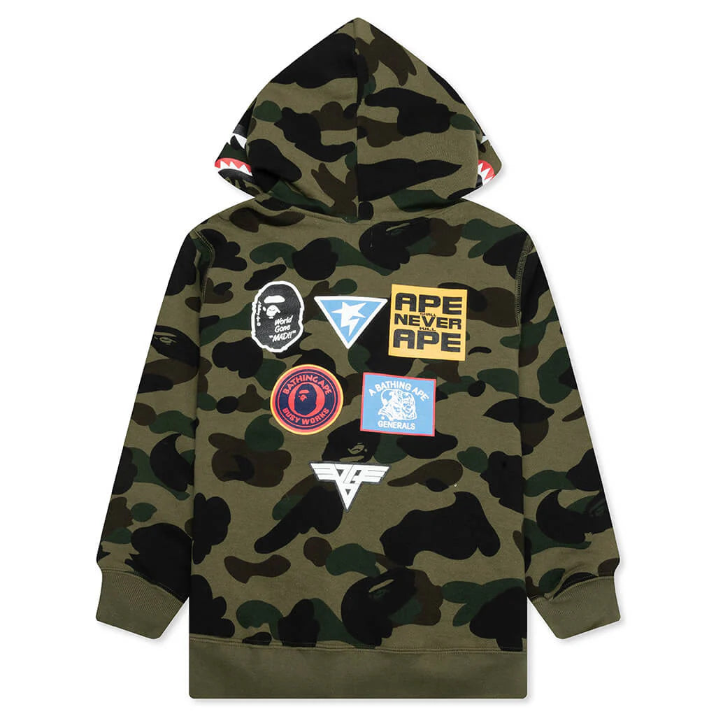 Kids 1ST Camo Patch Print Shark Zip Hoodie Green