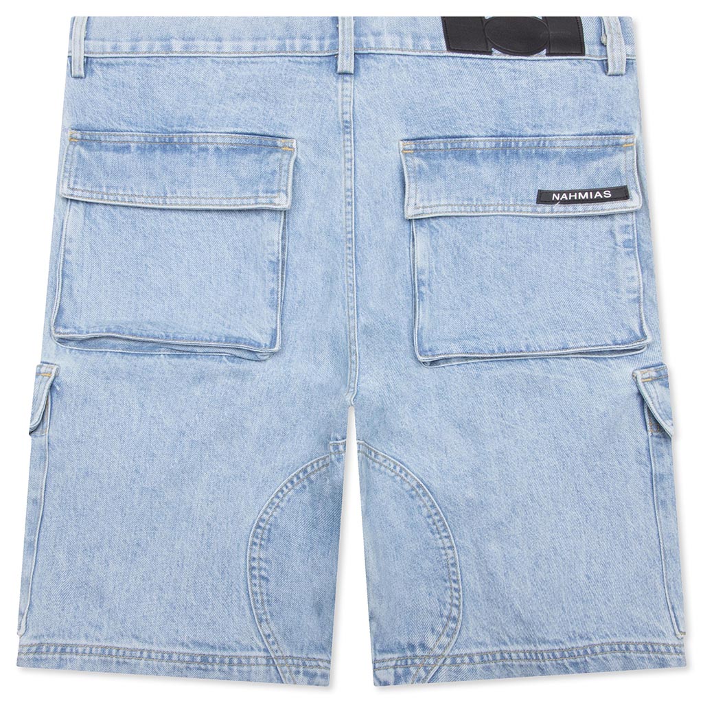 Denim Logo Cargo Shorts Light Wash