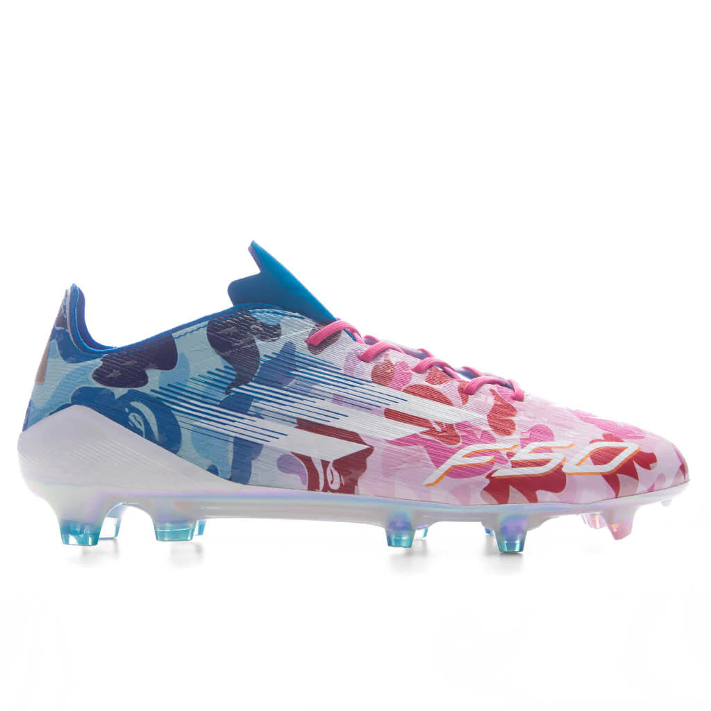 Adidas x BAPE F50 Elite Firm Ground Cleats Clear Pink Cloud White Icey Blue