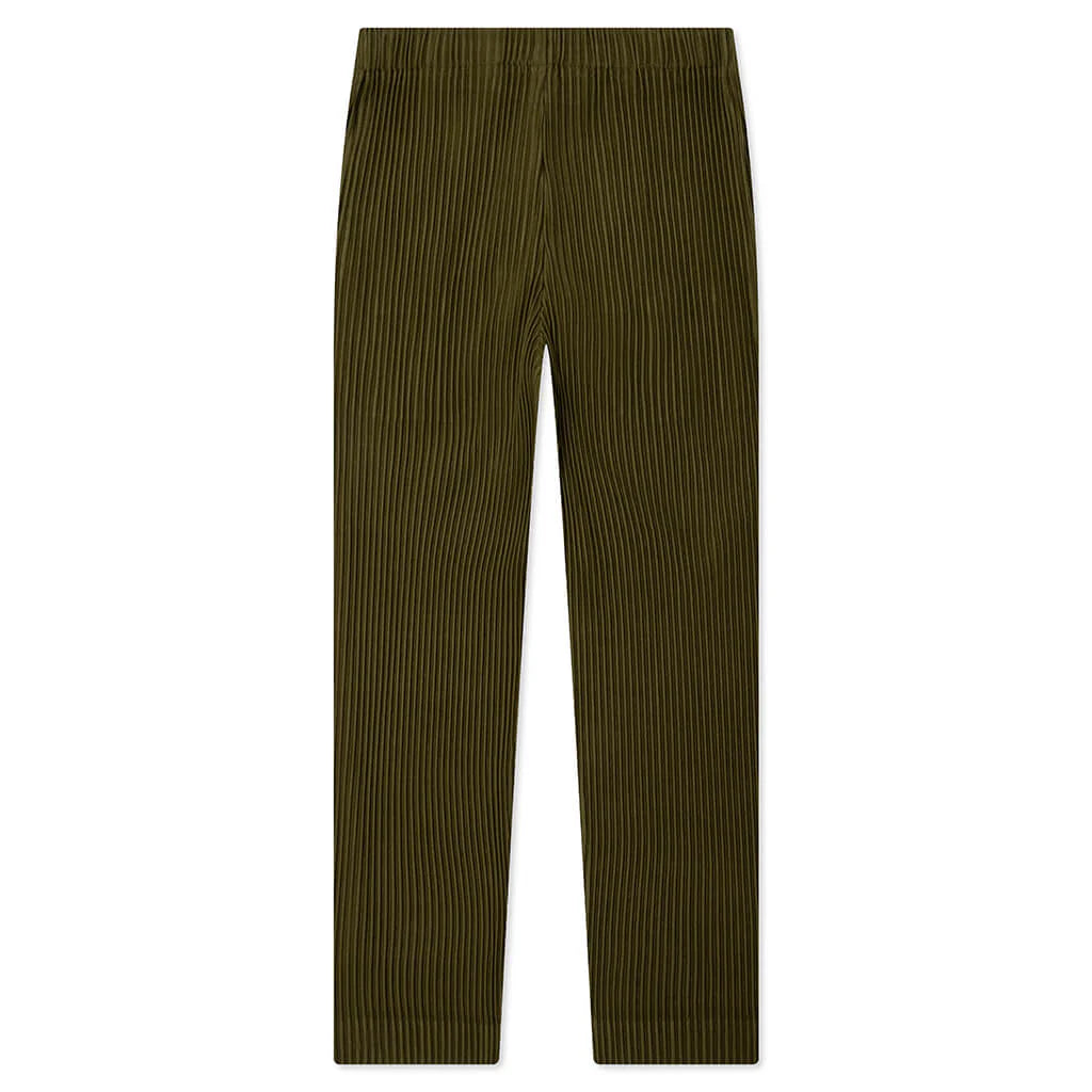 Color Pleats Pants Olive Khaki