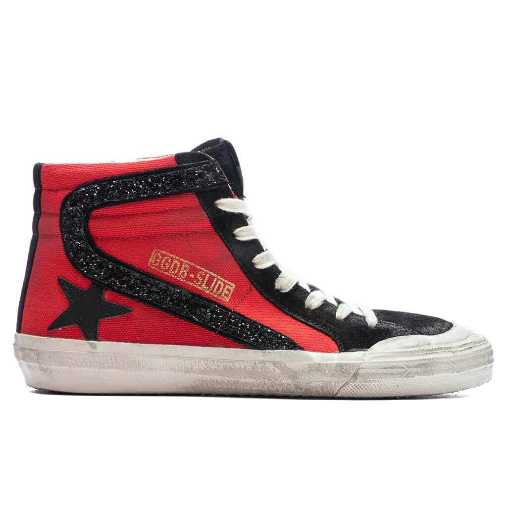 Womens Leather Star Slide Penstar Red Black