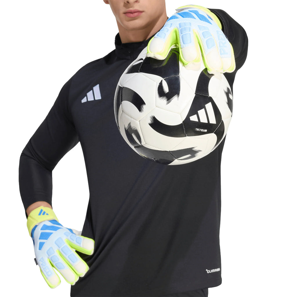 adidas Predator Match Fingersave Goalkeeper Soccer Gloves Sky Blue Yellow