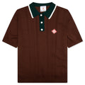 Cable Knit Oversized Polo Shirt Dark Brown