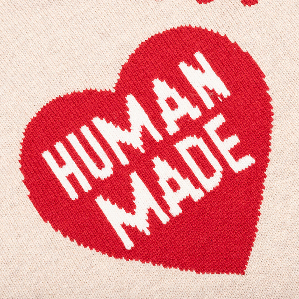 Heart Knit Sweater Beige