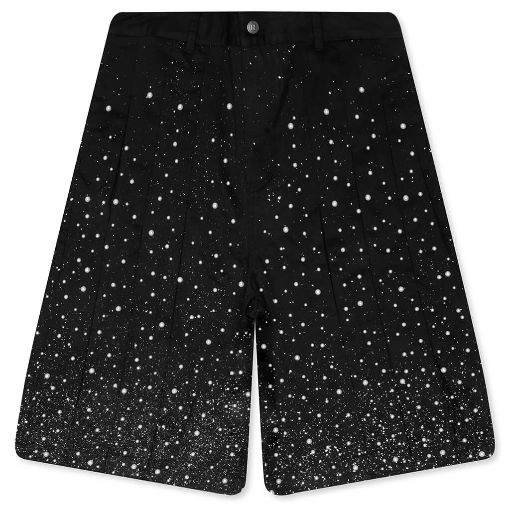 Pearl Pleated Wide Shorts Black