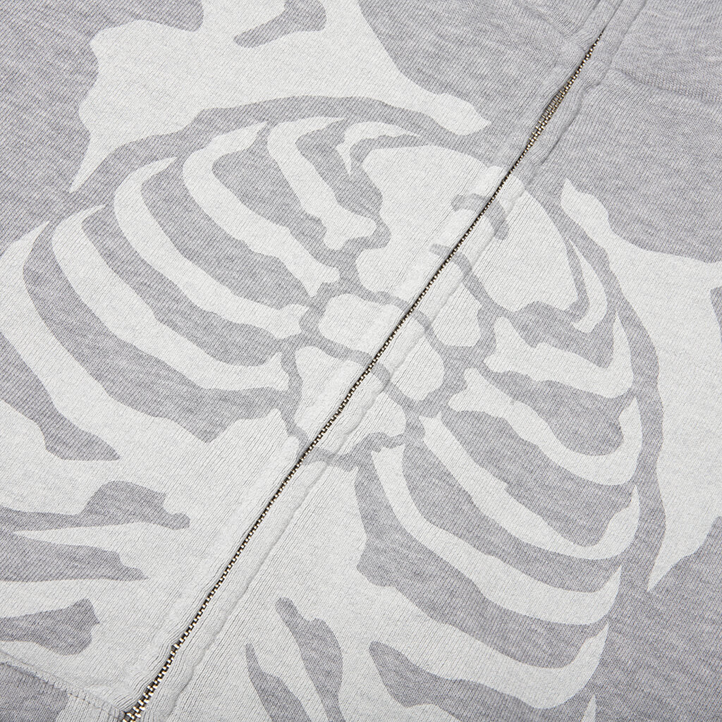 Skeleton Shark Heavy Washed Cropped Fit Full Zip Hoodie Gray