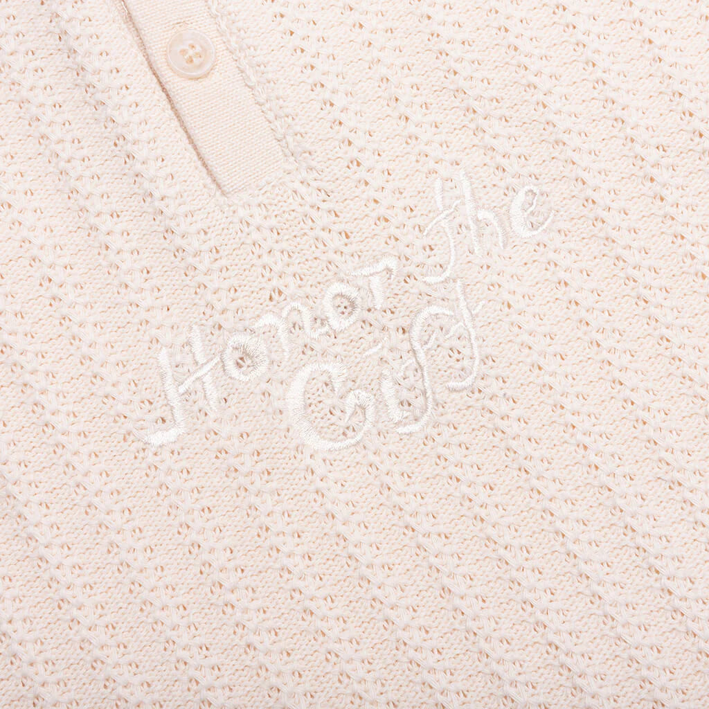 Long Sleeve Knit Polo Bone