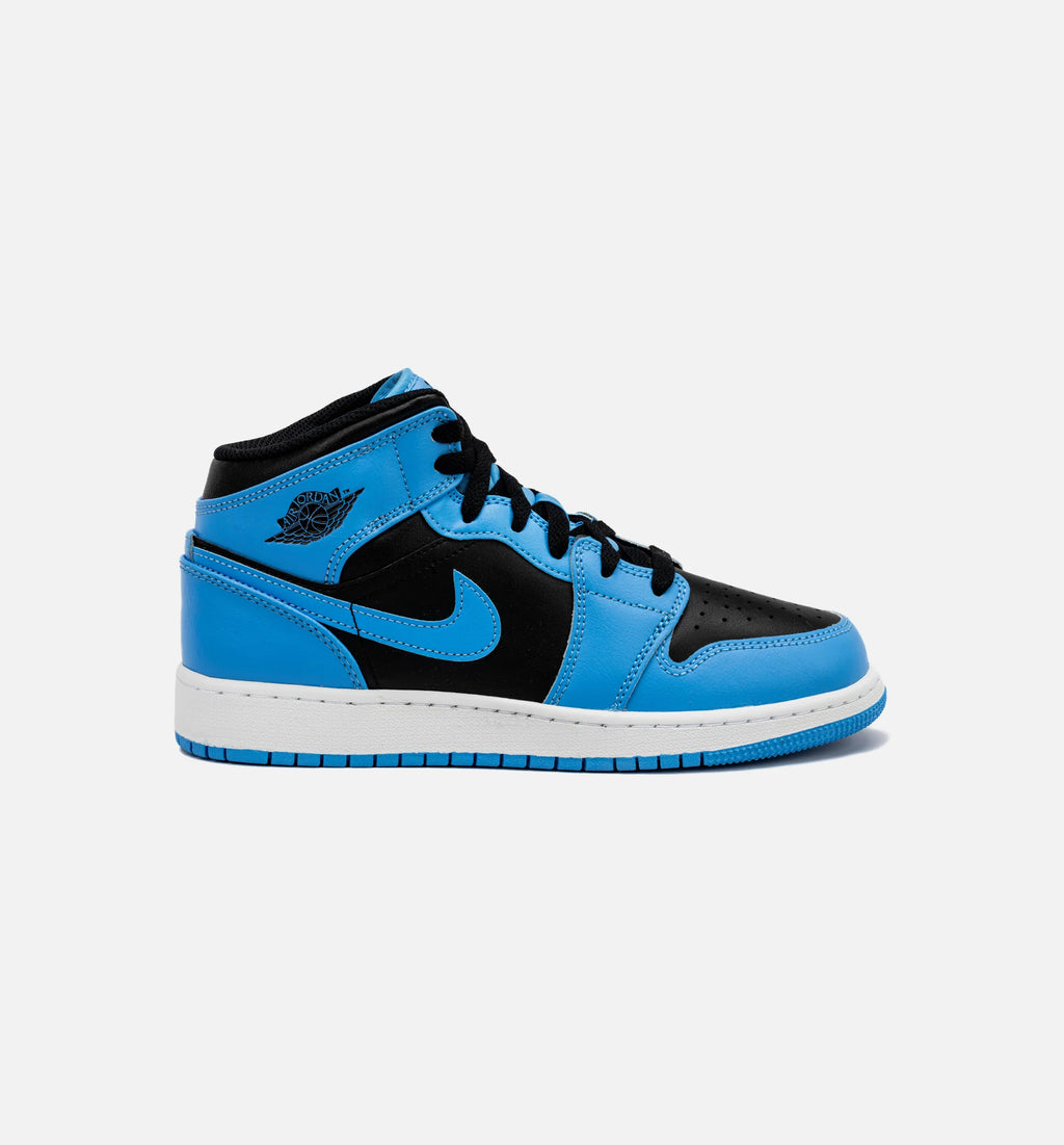Air Jordan 1 Retro Mid University Blue Grade School Lifestyle Shoe Black Blue