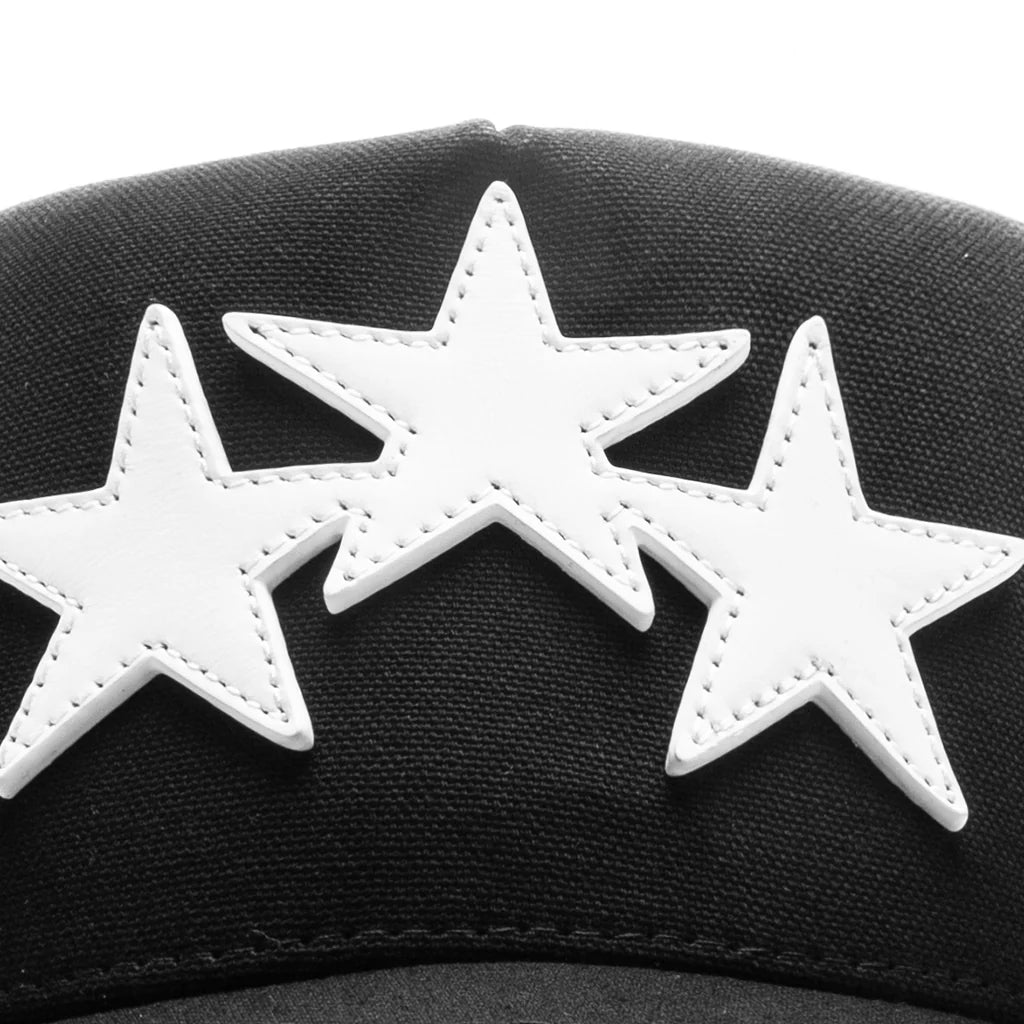 3 Star Trucker Hat Black White