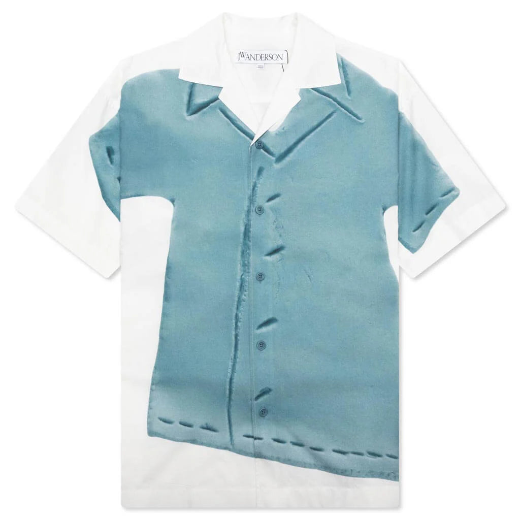 Clay Trompe LOeil Print S S Shirt White Light Blue