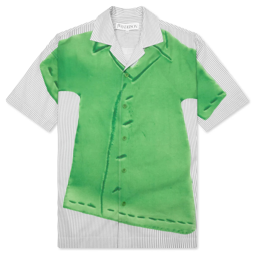 Clay Trompe LOeil Print S S Shirt Light Grey Green