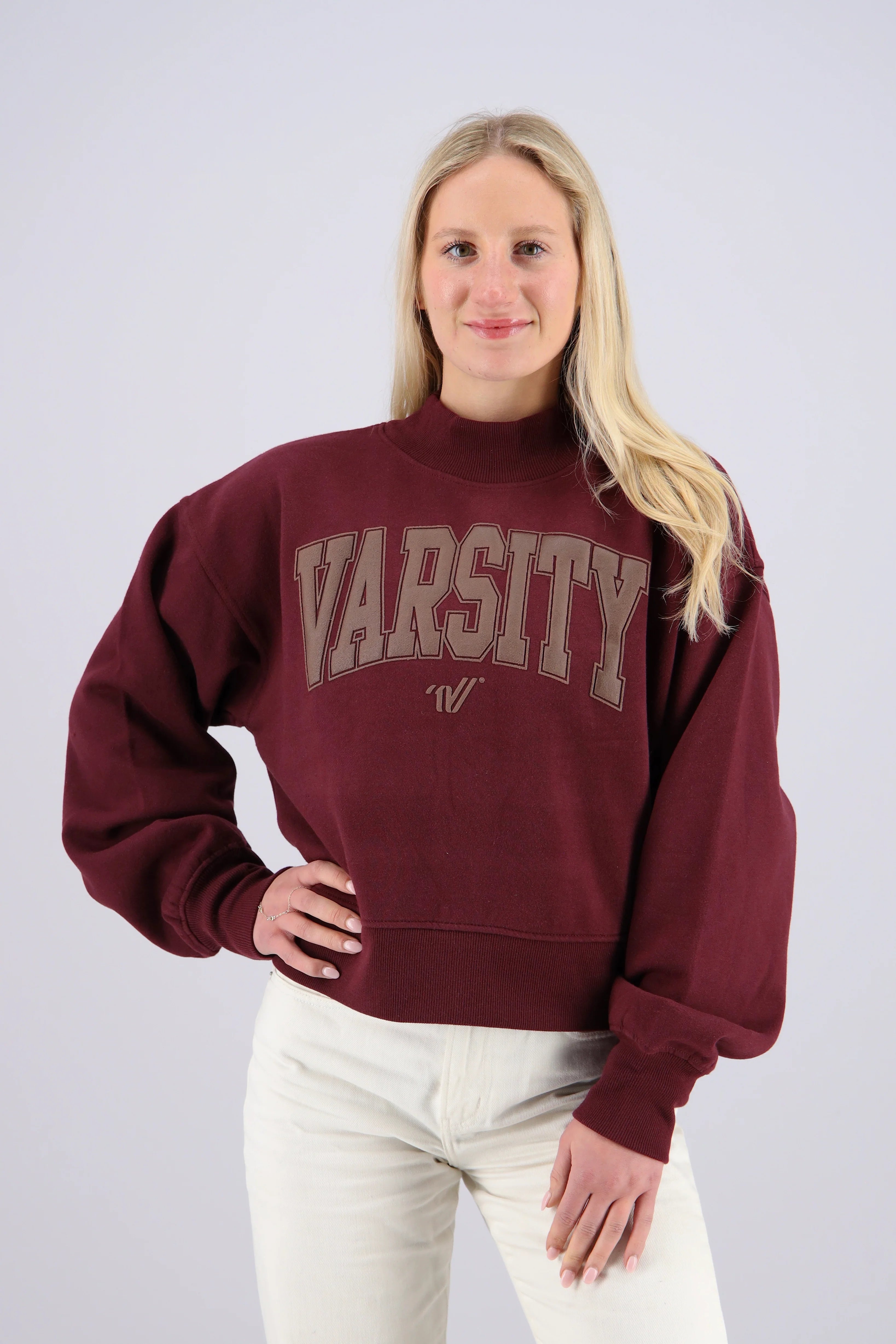 Varsity Crop Mock Neck Sweatshirt