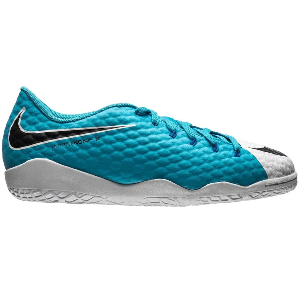 Nike Jr HypervenomX Phelon III IC Indoor Soccer Shoes White Black Photo Blue