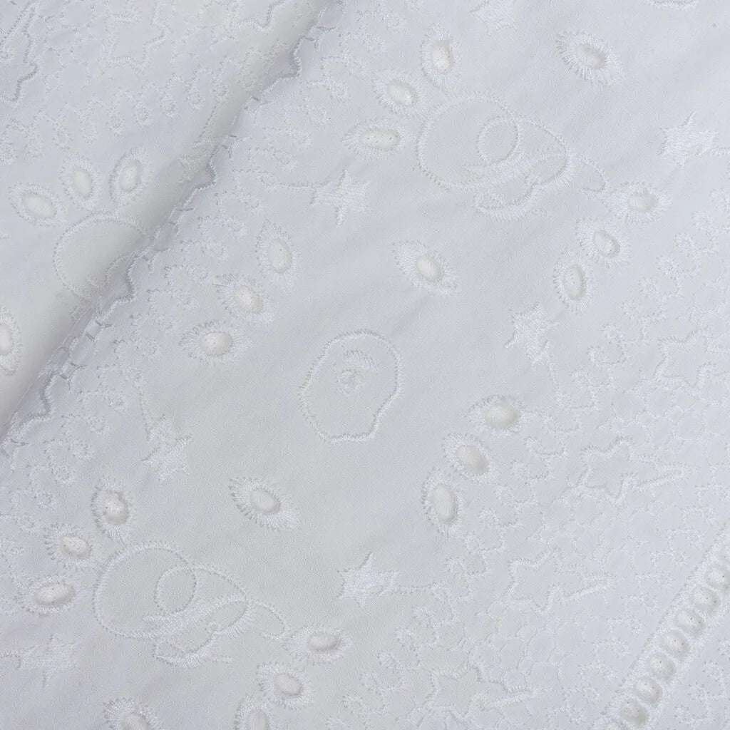 Embroidery Open Collar S S Shirt Ivory
