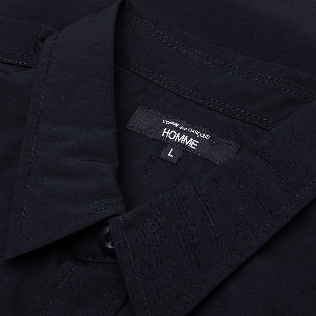Curved Hem Nylon Short Sleeve Shirt Navy White