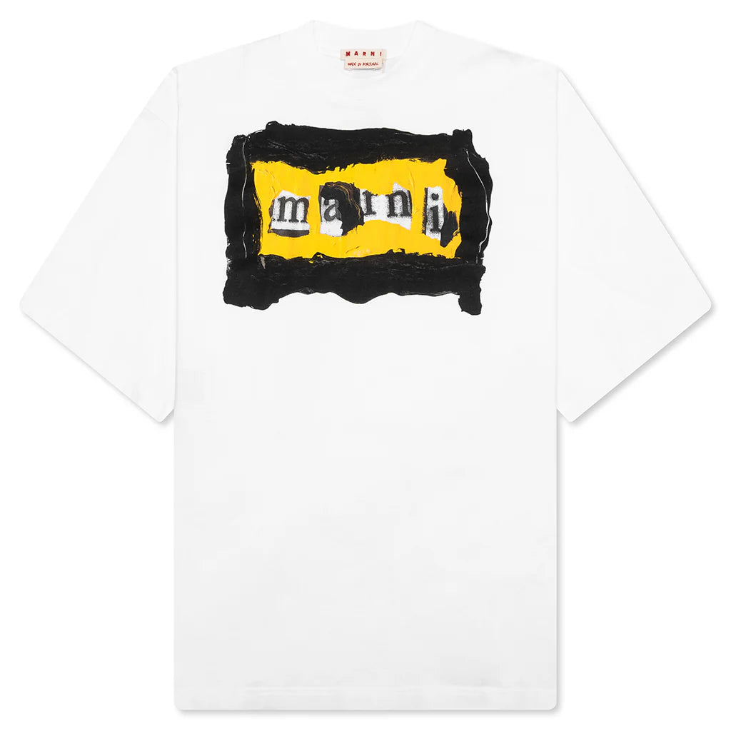 Painted On Collage Yellow Logo T Shirt Lily White