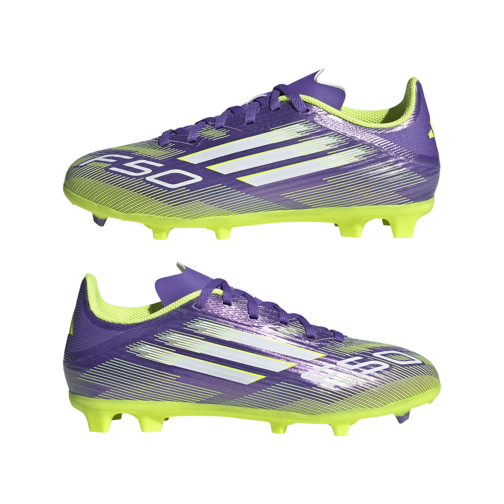 adidas F50 League Firm Multi Ground Soccer Cleats Kids Purple White Lemon