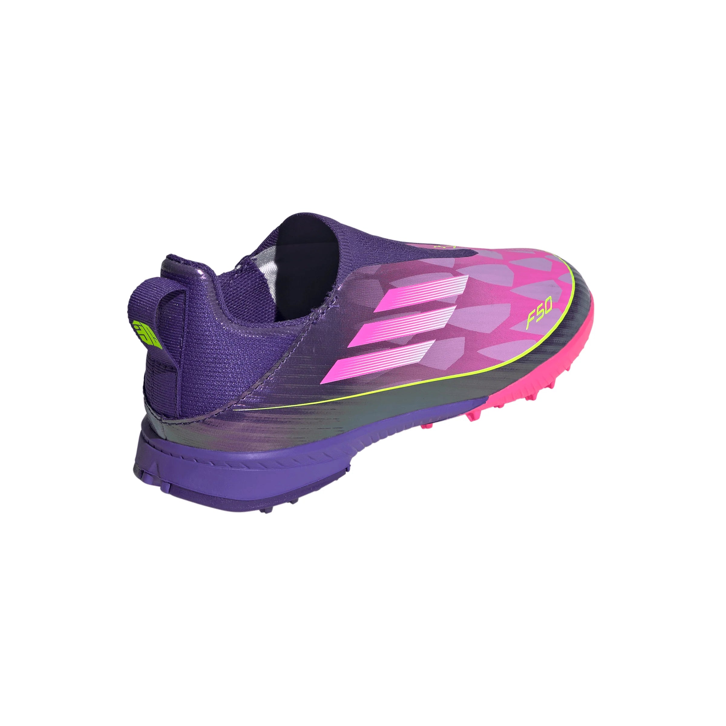 adidas F50 LEAGUE Laceless TF Youth Soccer Cleats Purple White Lemon